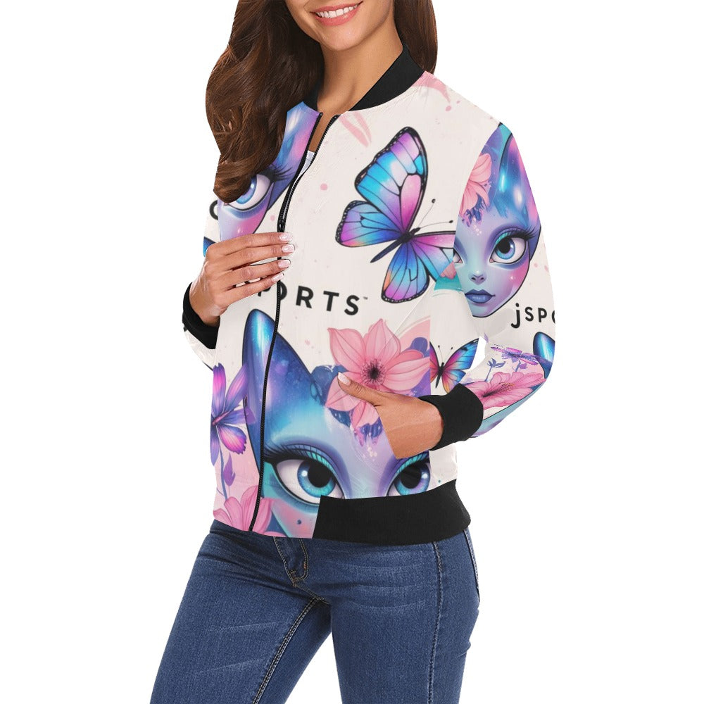 Bomber donna Dreamskin farfalle e visi alieni con dettagli neri