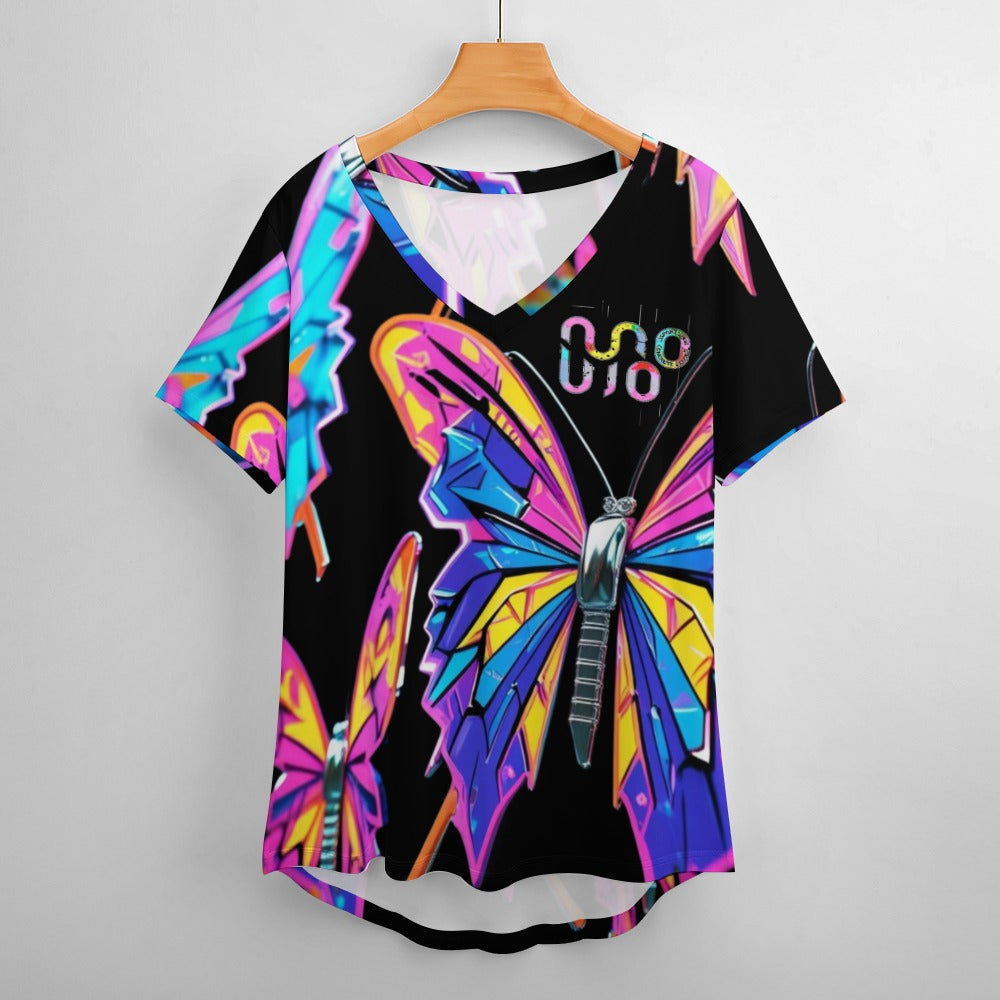 Maglietta donna Wings of Noise scollo a V stampa all-over – 8 varianti colore