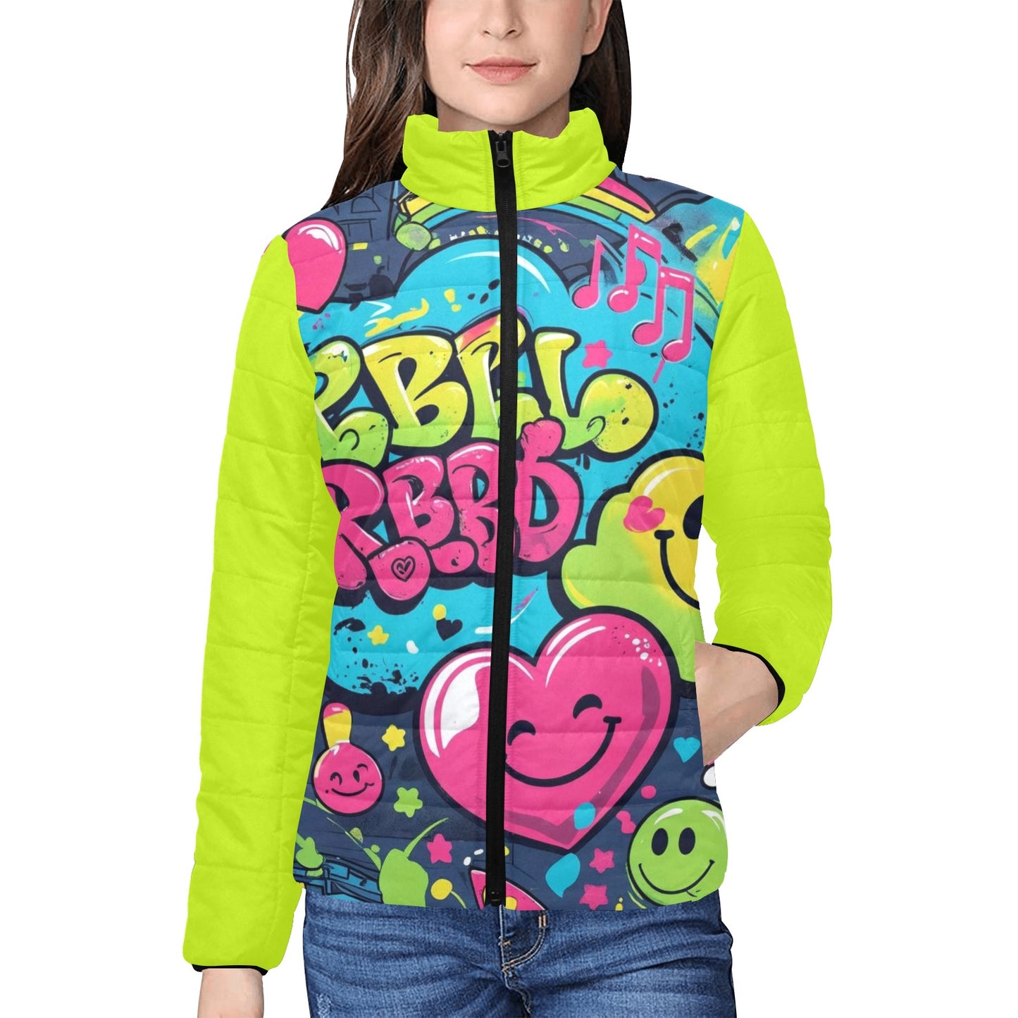 Giacca imbottita donna Viber City “Emotion Happiness” colletto rialzato multicolor