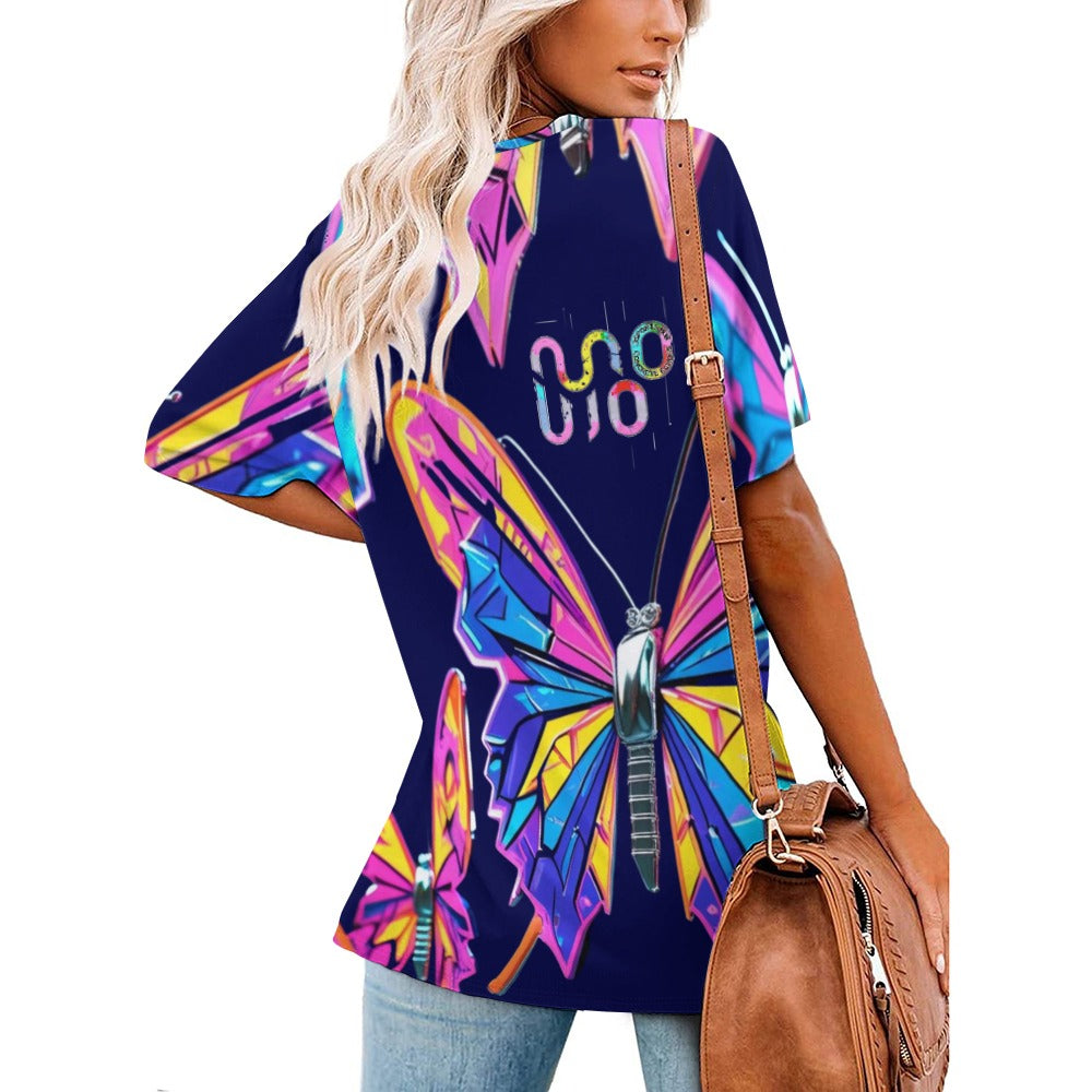 Maglietta donna Wings of Noise scollo a V stampa all-over – 8 varianti colore