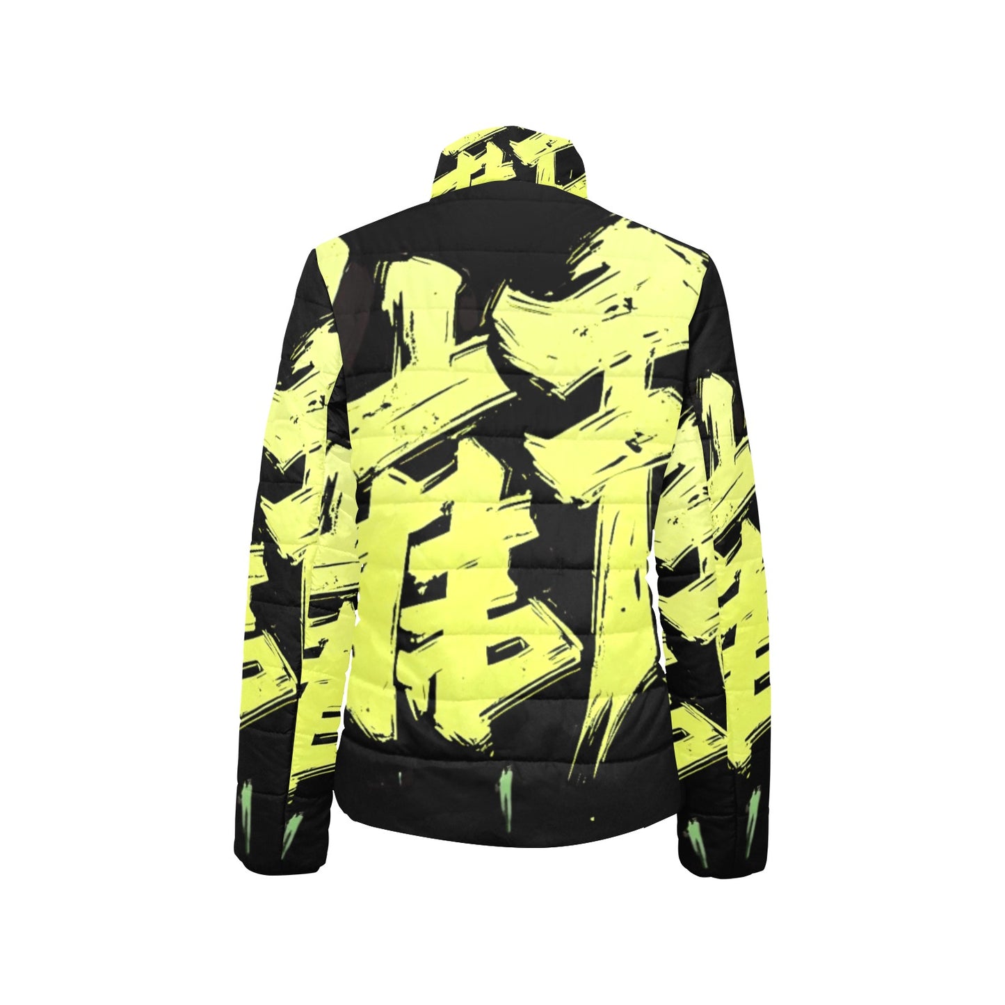 Giacca imbottita donna momo bloom nera con inserto giallo