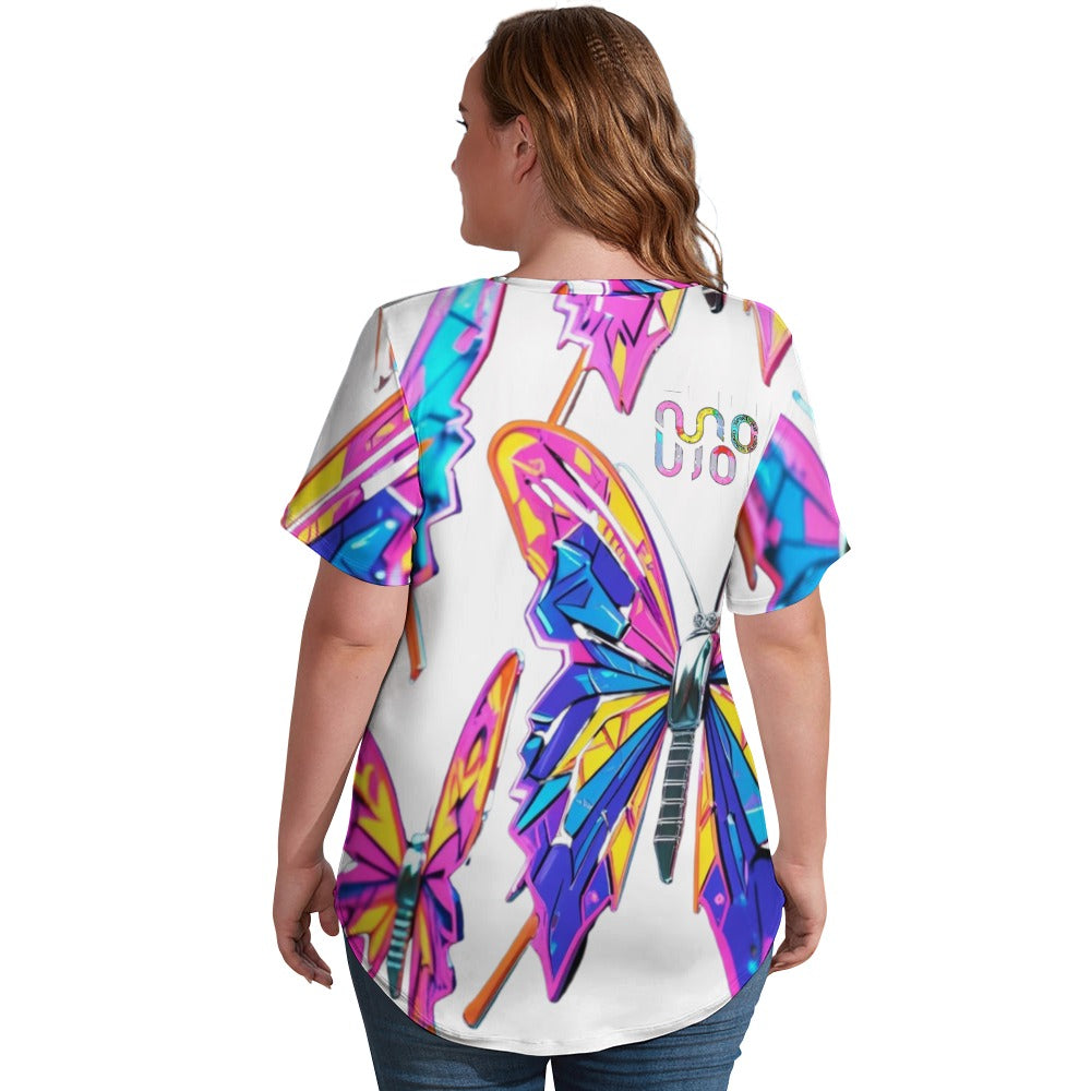 Maglietta donna Wings of Noise scollo a V stampa all-over – 8 varianti colore