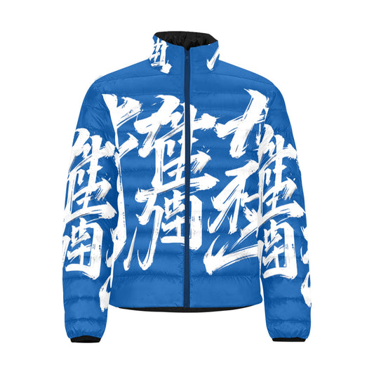 Giacca Bomber Uomo Collezione JSports Momo M06 Blu Profondo e Bianco Imponente JSHUB – Base Blu con Stampa All-Over Bianca