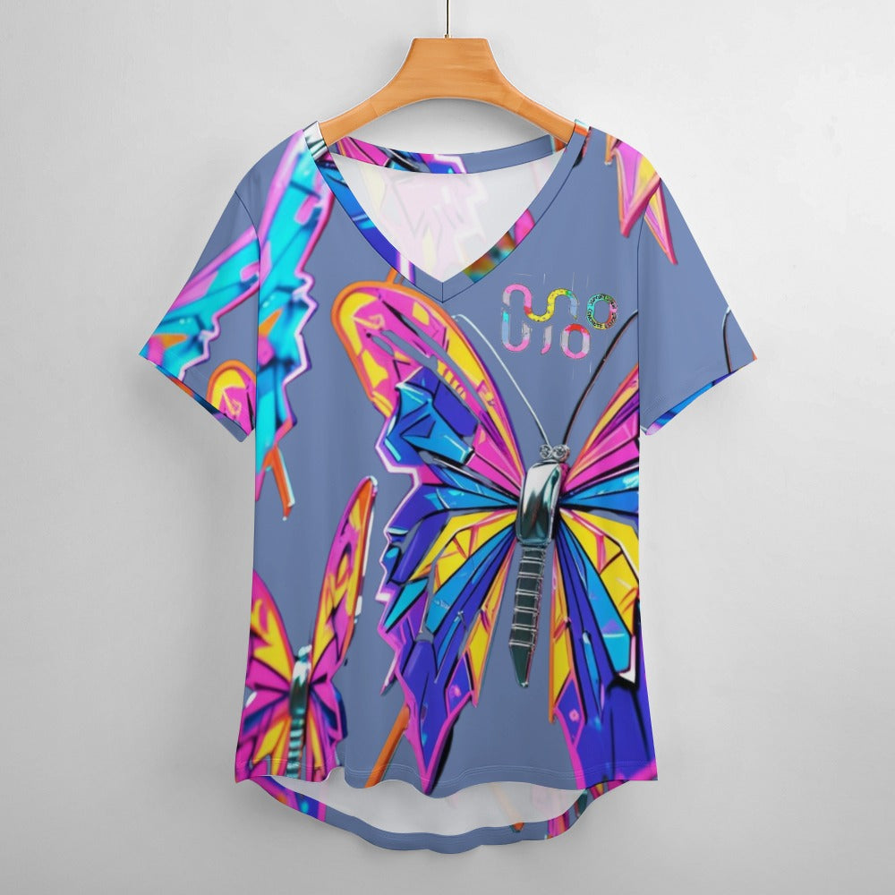 Maglietta donna Wings of Noise scollo a V stampa all-over – 8 varianti colore