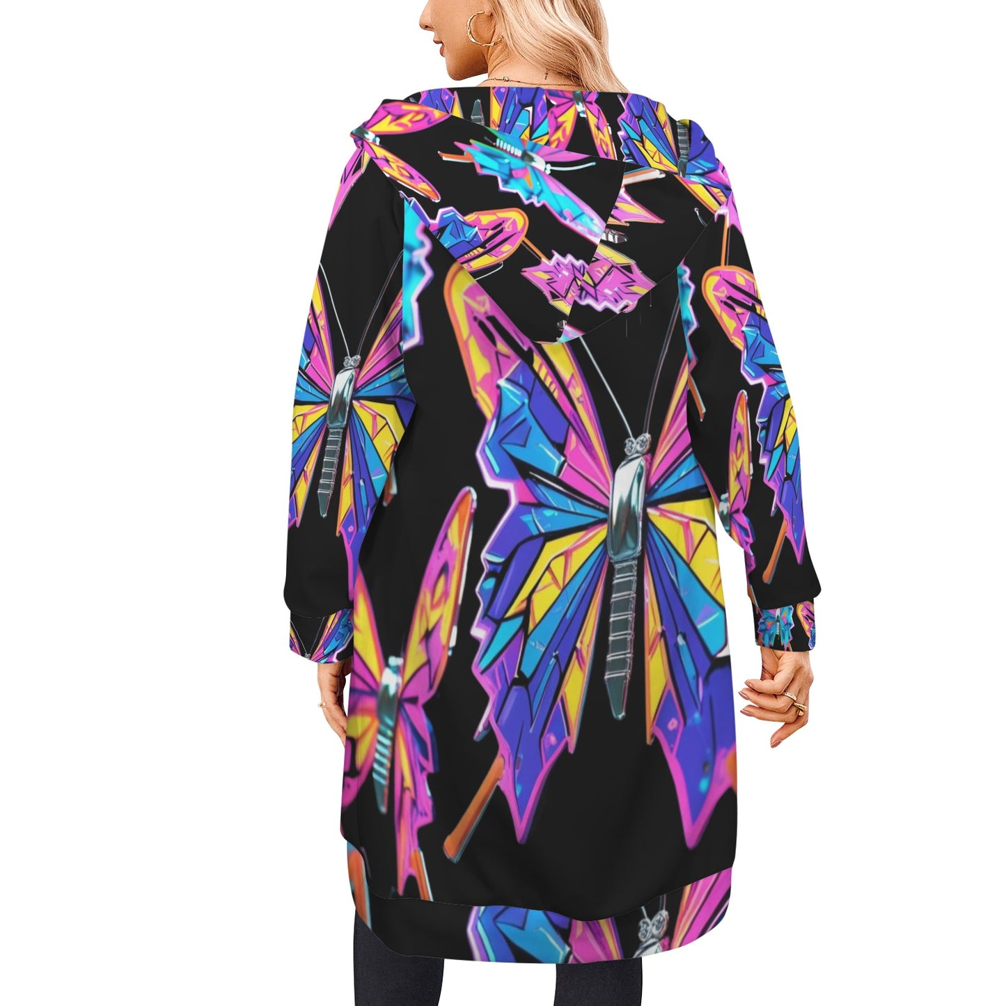 Giacca felpa donna con cappuccio e zip Wings of Noise stampa all-over – 10 varianti colore
