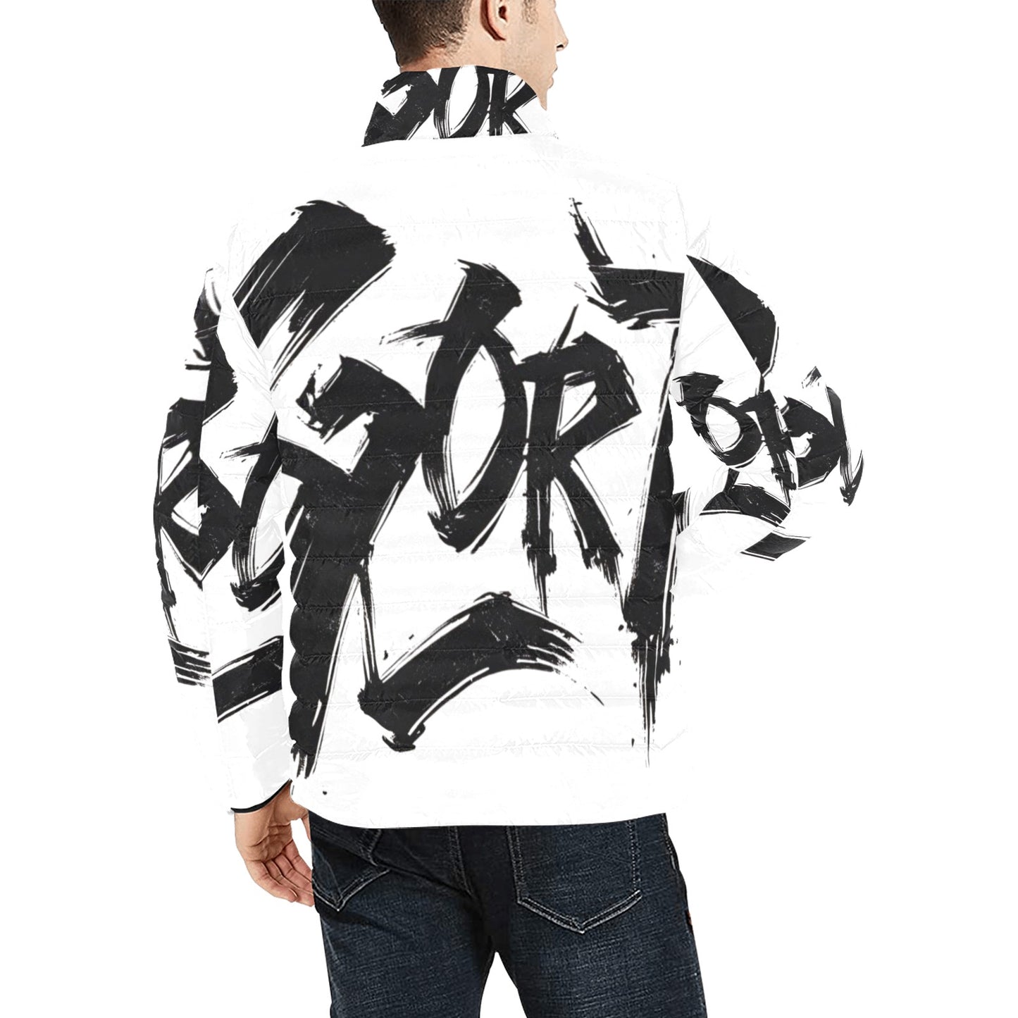 Giacca Bomber Uomo Collezione JSports Momo M01 Dominio Bianco Nero JSHUB – Base Bianca con Stampa All-Over Nera