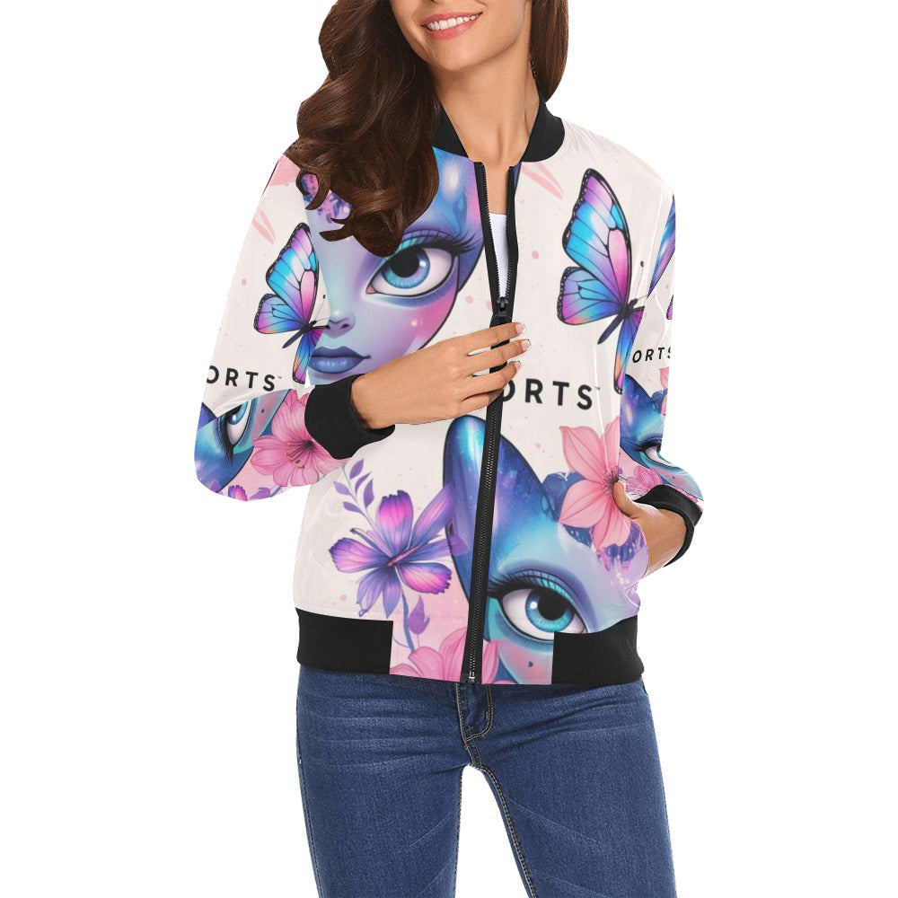 Bomber donna Dreamskin farfalle e visi alieni con dettagli neri