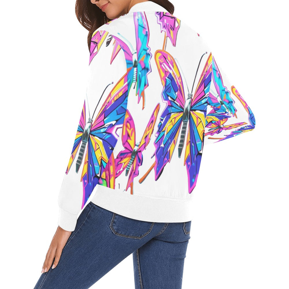 Bomber donna Wings of Noise bianco stampa all-over streetwear urbano