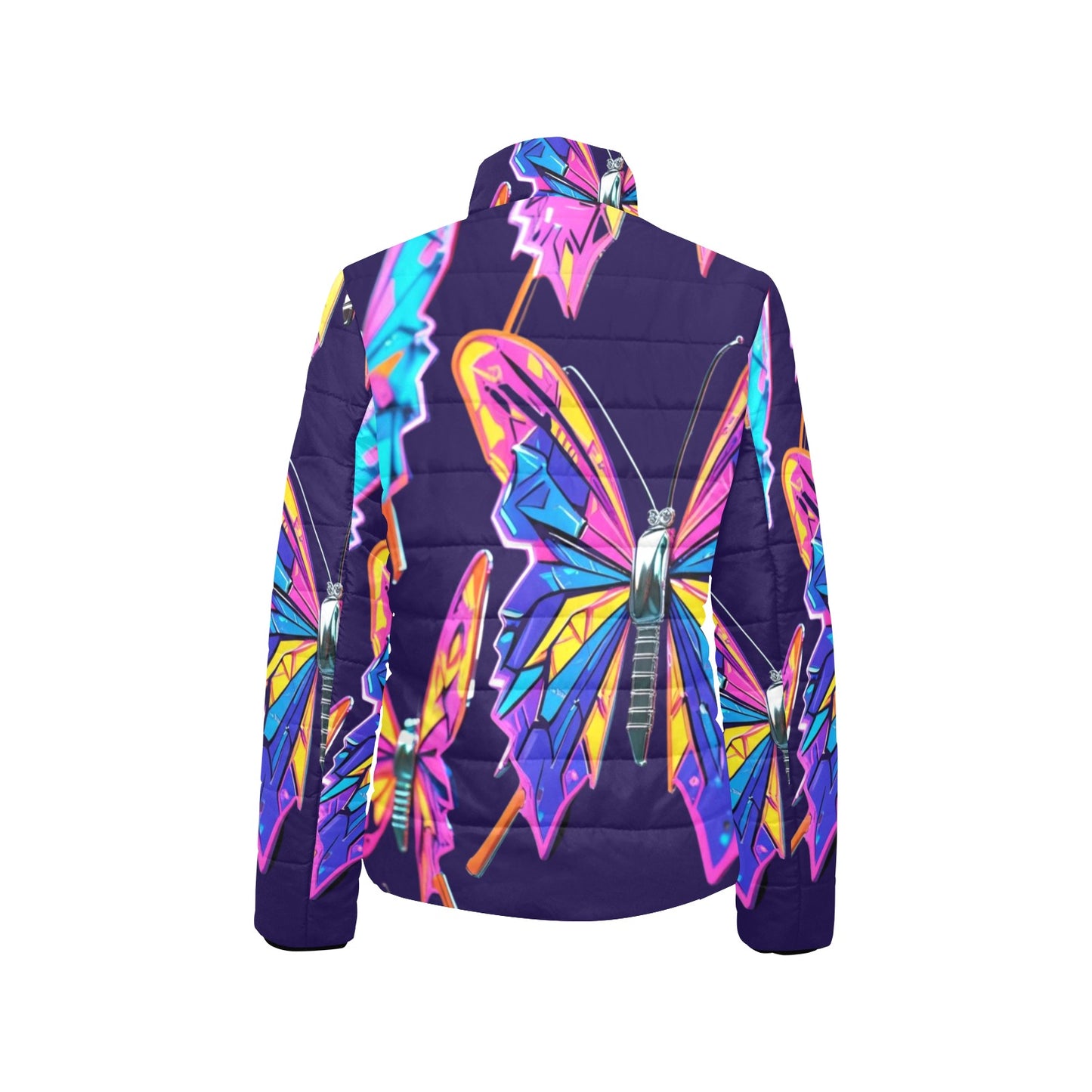 Giacca imbottita donna blu scuro Concrete Echoes “Wings of Noise” colletto rialzato