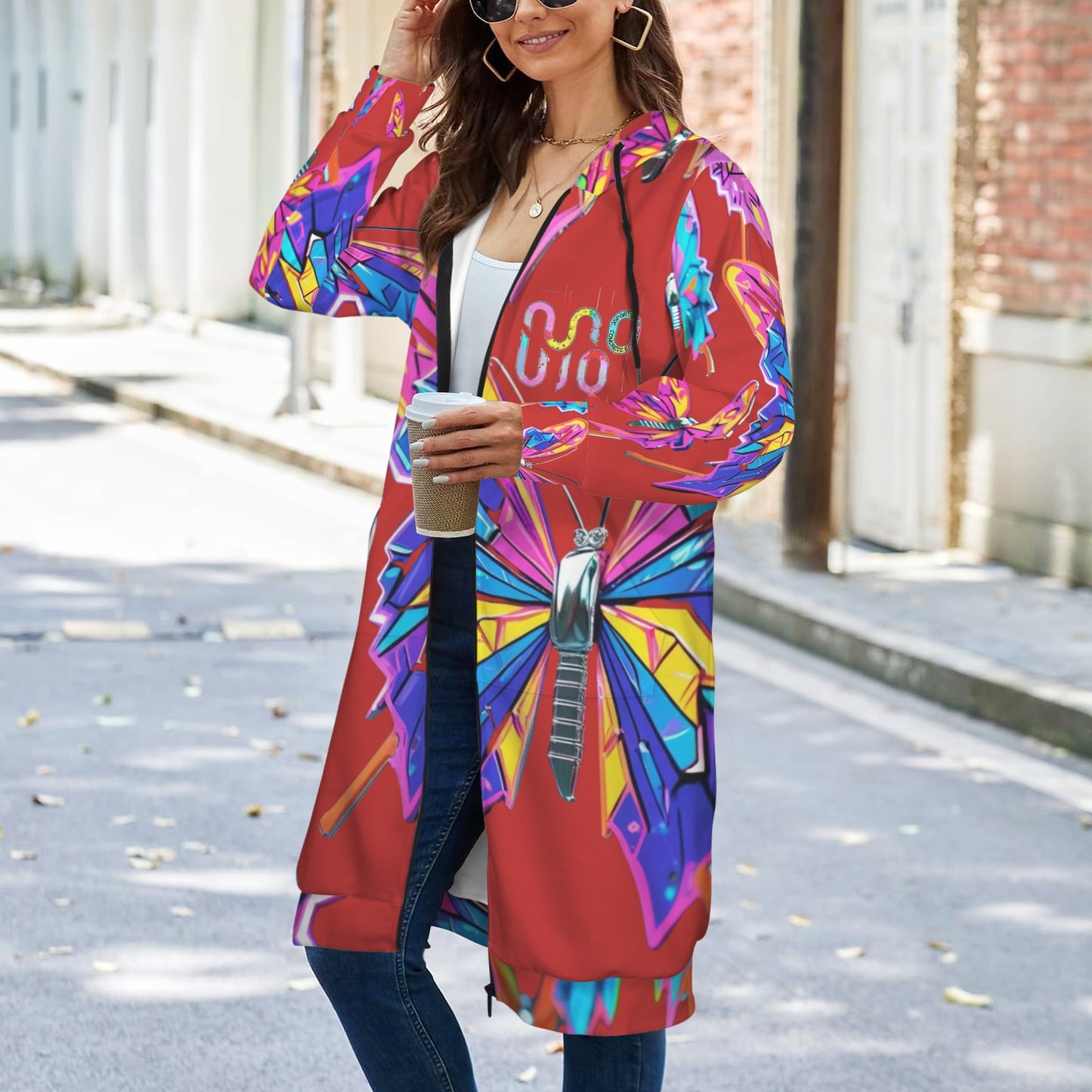 Giacca felpa donna con cappuccio e zip Wings of Noise stampa all-over – 10 varianti colore