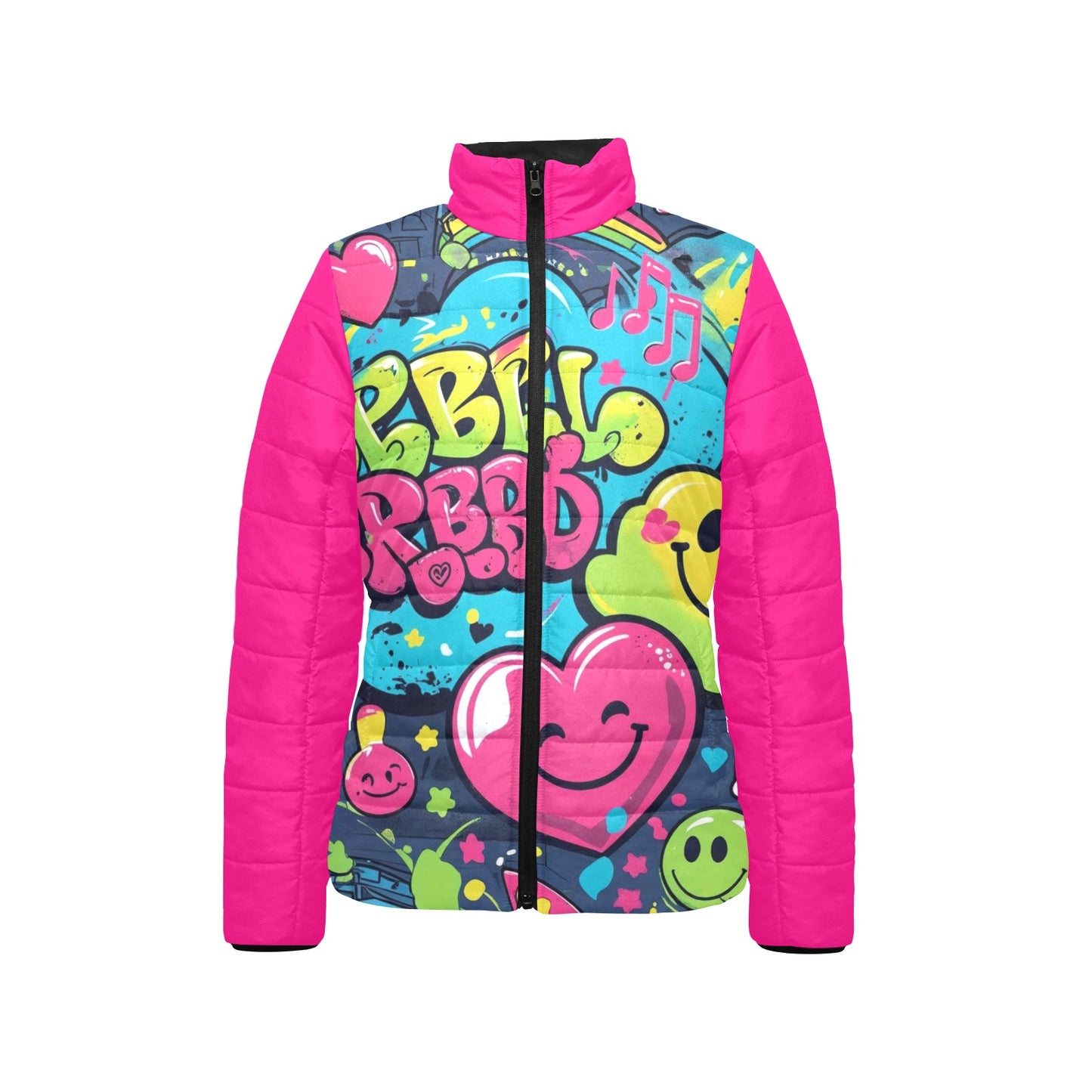 Giacca imbottita donna Viber City “Emotion Happiness” colletto rialzato multicolor