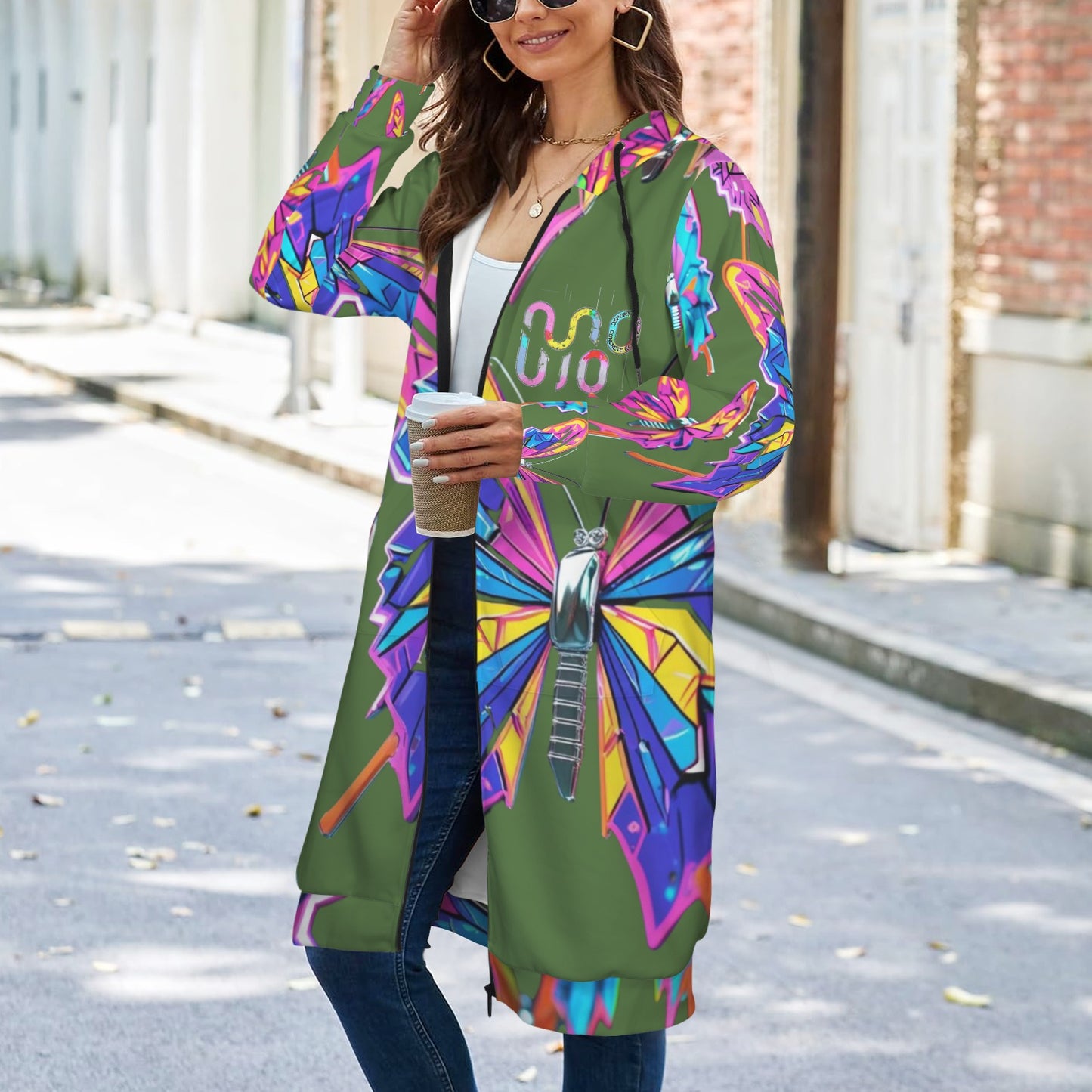 Giacca felpa donna con cappuccio e zip Wings of Noise stampa all-over – 10 varianti colore