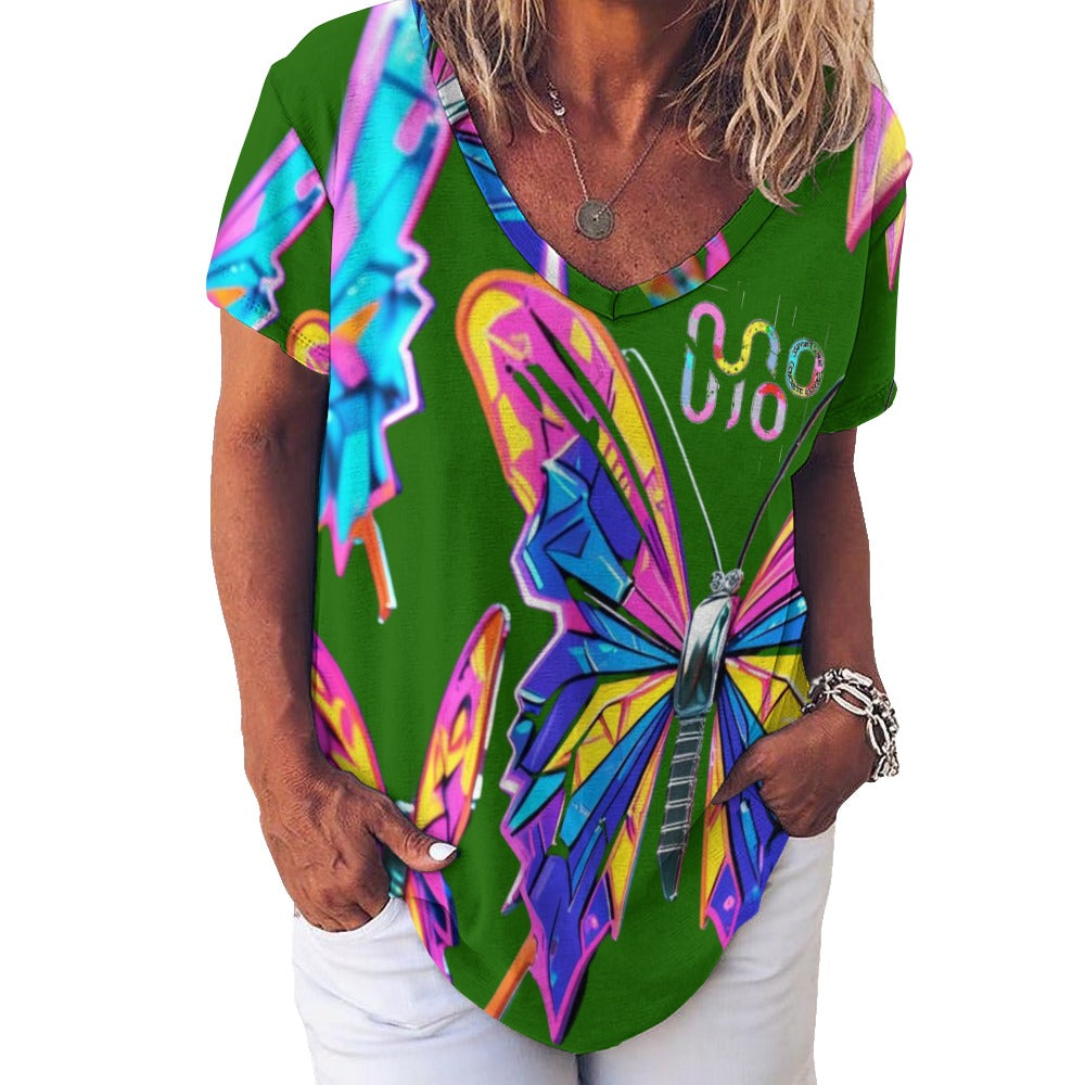 Maglietta donna Wings of Noise scollo a V stampa all-over – 8 varianti colore