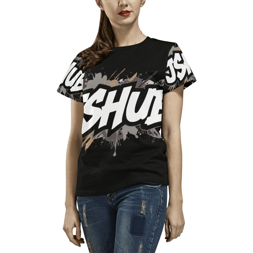 T-shirt Donna JSHub Urban Streetwear Graffiti Monochrome – Stampa All-Over