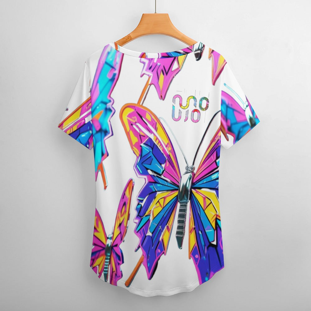 Maglietta donna Wings of Noise scollo a V stampa all-over – 8 varianti colore