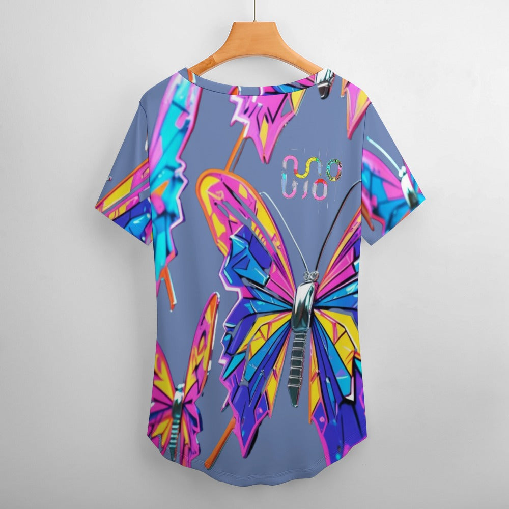 Maglietta donna Wings of Noise scollo a V stampa all-over – 8 varianti colore