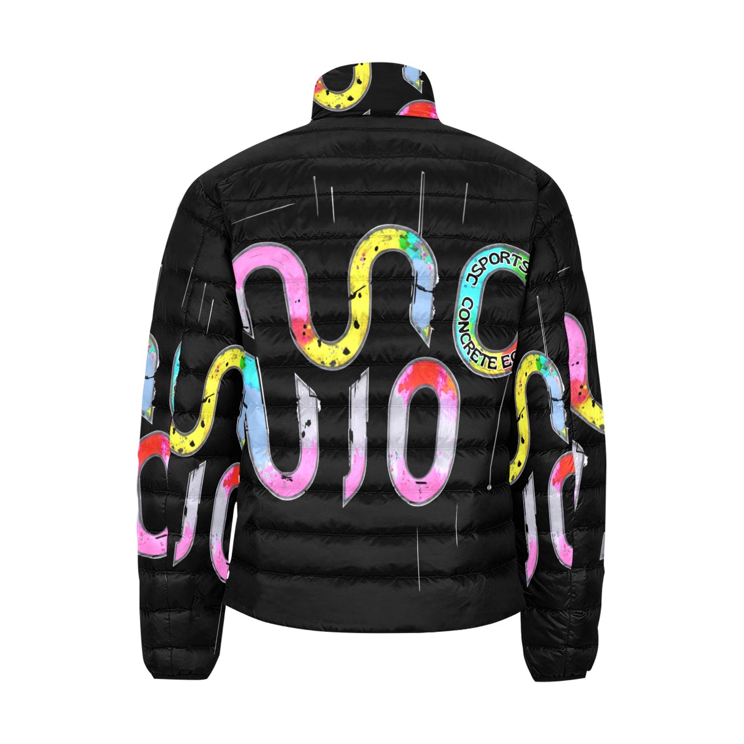 Giacca Bomber Uomo Collezione Concrete Echoes JSHUB – Base Nera Logo Multicolor All Over