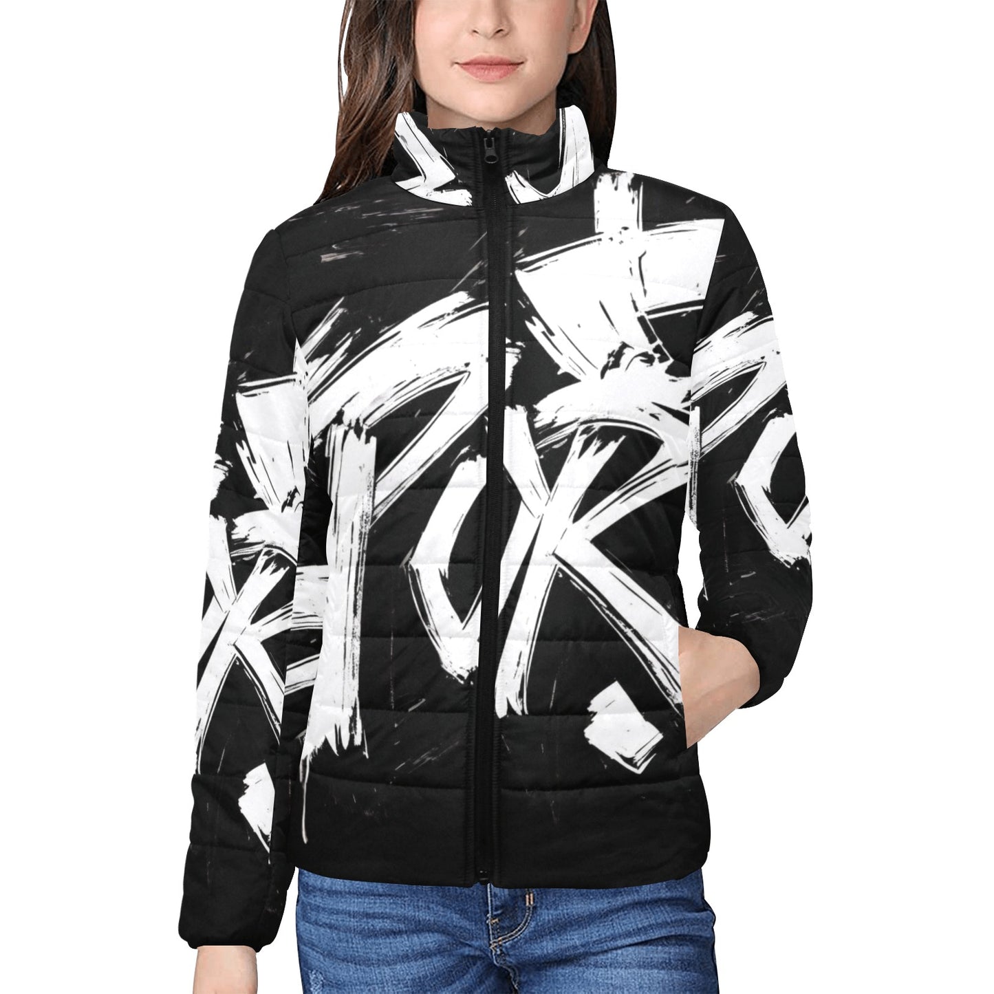 Giacca imbottita donna momo bloom nera con inserto bianco
