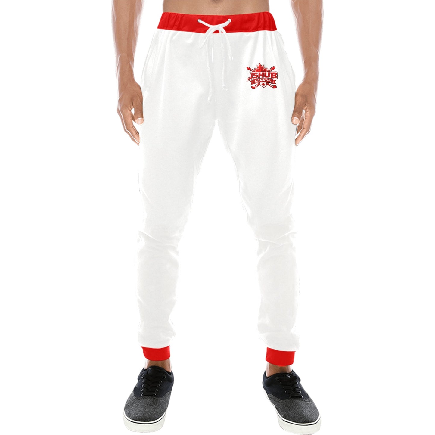 Pantaloni Sportivi Uomo JSHUB Canada Ispirati ai NationWinter 2026 – Tuta Bianca con Inserti Rossi