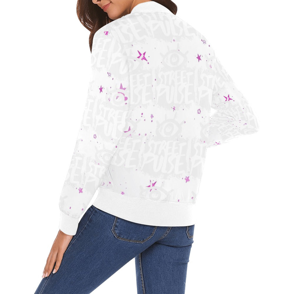 Bomber donna JS Street Pulse bianco stampa all over streetwear urbano
