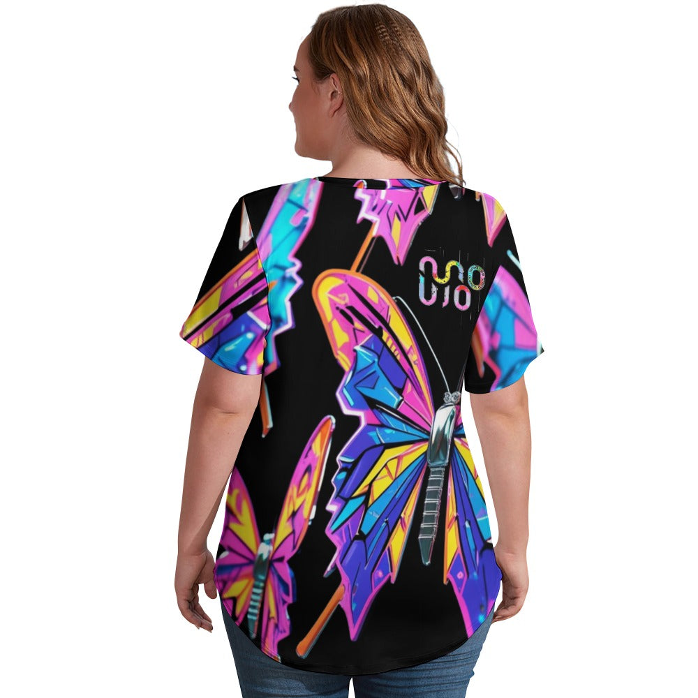 Maglietta donna Wings of Noise scollo a V stampa all-over – 8 varianti colore