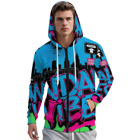 Felpa Vandal Shield con zip e cappuccio – Urban Oversize Uomo