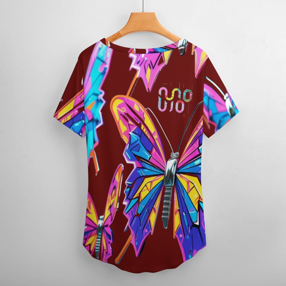 Maglietta donna Wings of Noise scollo a V stampa all-over – 8 varianti colore