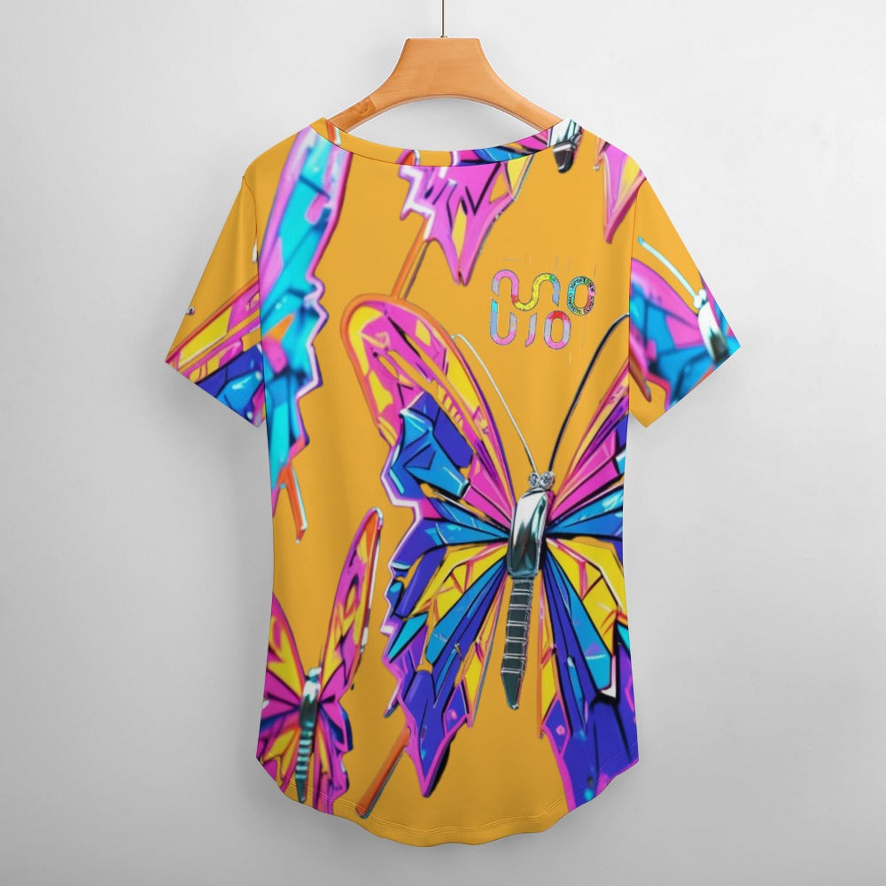 Maglietta donna Wings of Noise scollo a V stampa all-over – 8 varianti colore