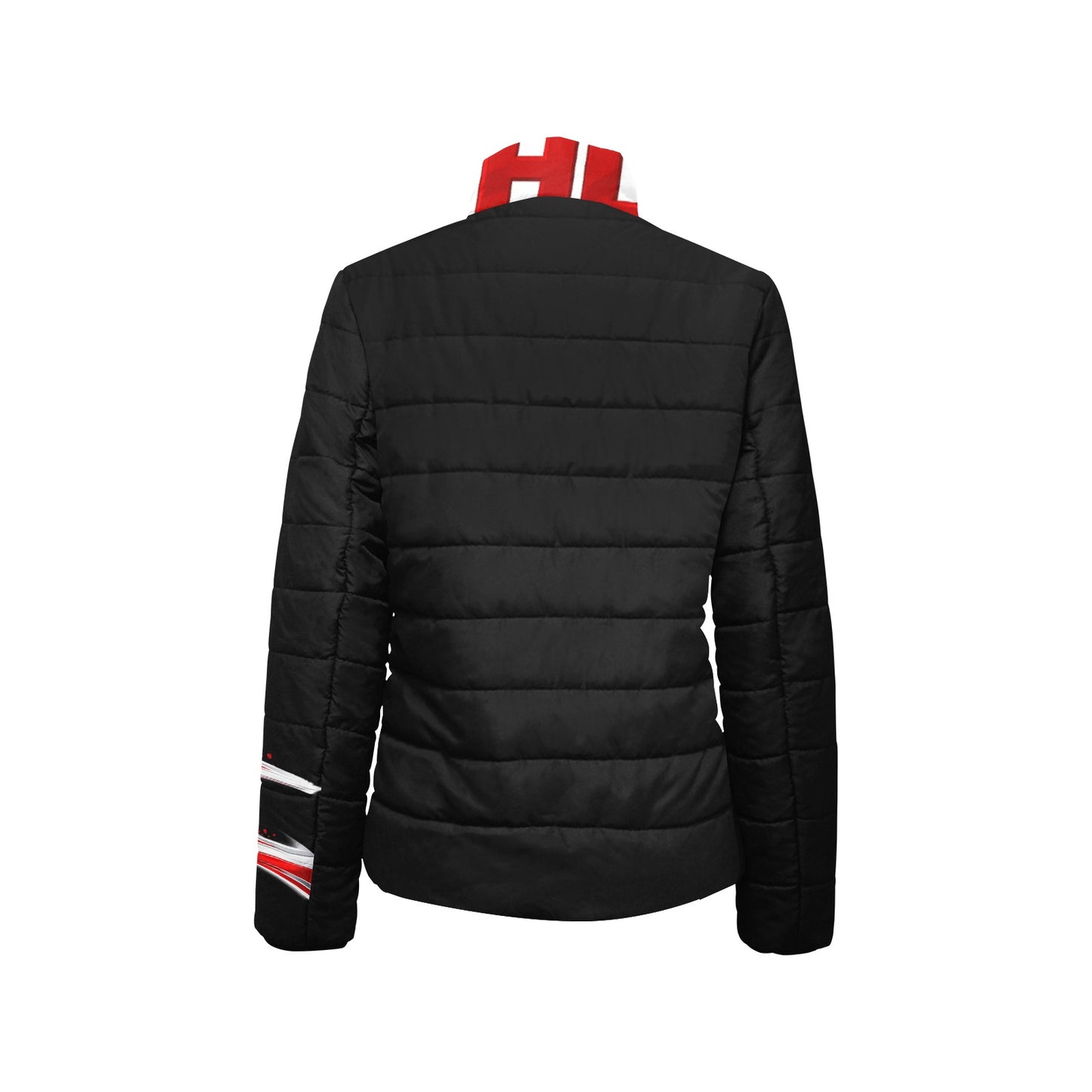 Giacca Imbottita Donna JSHUB Canada Ispirata ai NationWinter 2026 – Bomber Invernale Nero con Inserti Rossi