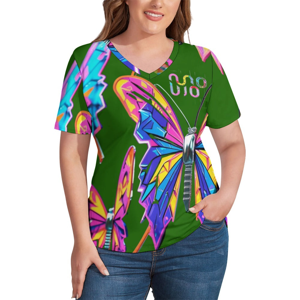 Maglietta donna Wings of Noise scollo a V stampa all-over – 8 varianti colore