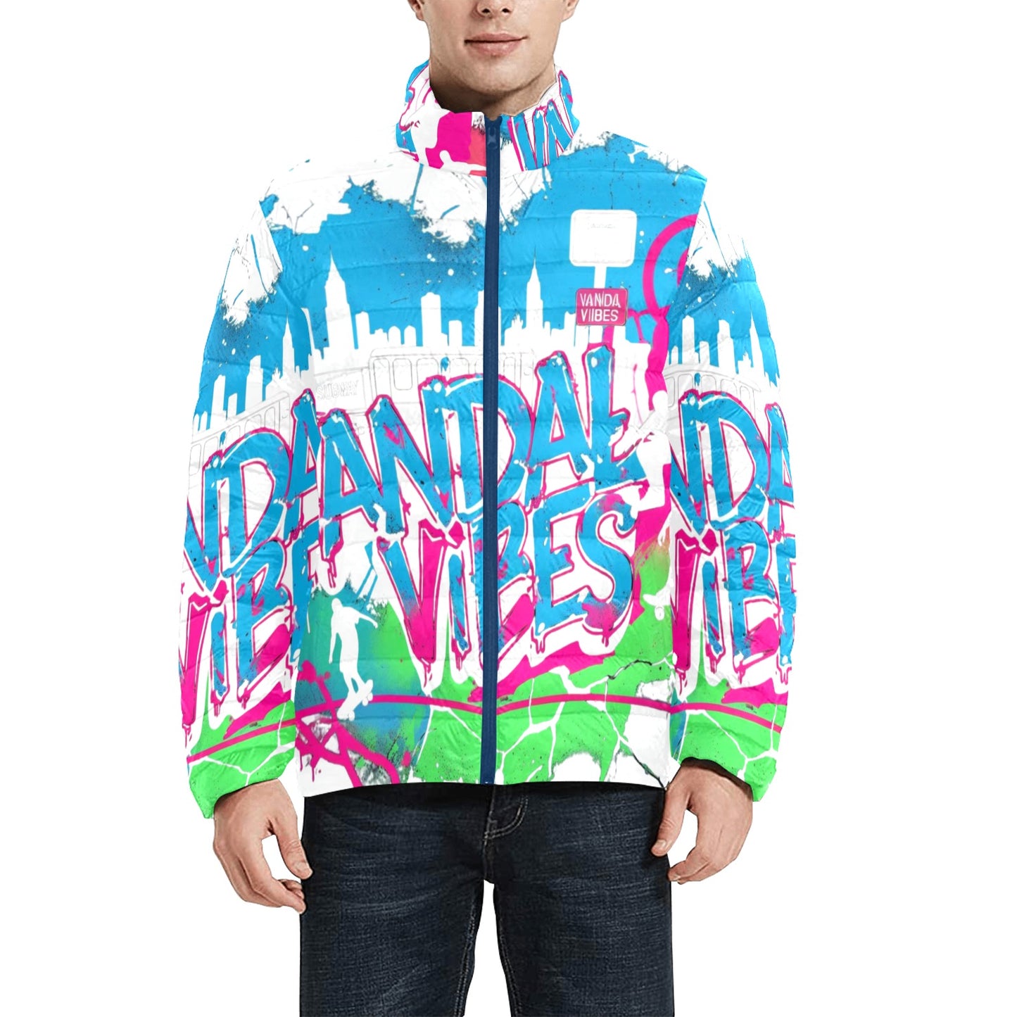 Giacca Bomber Uomo Collezione Vandal Vibes JSHUB – Base Bianca Stampa All Over