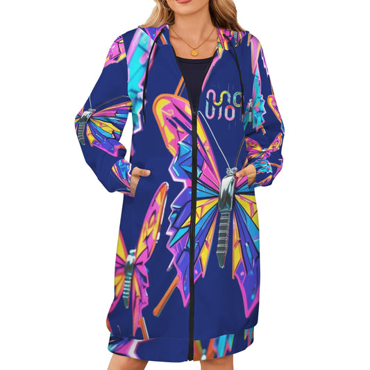 Giacca felpa donna con cappuccio e zip Wings of Noise stampa all-over – 10 varianti colore