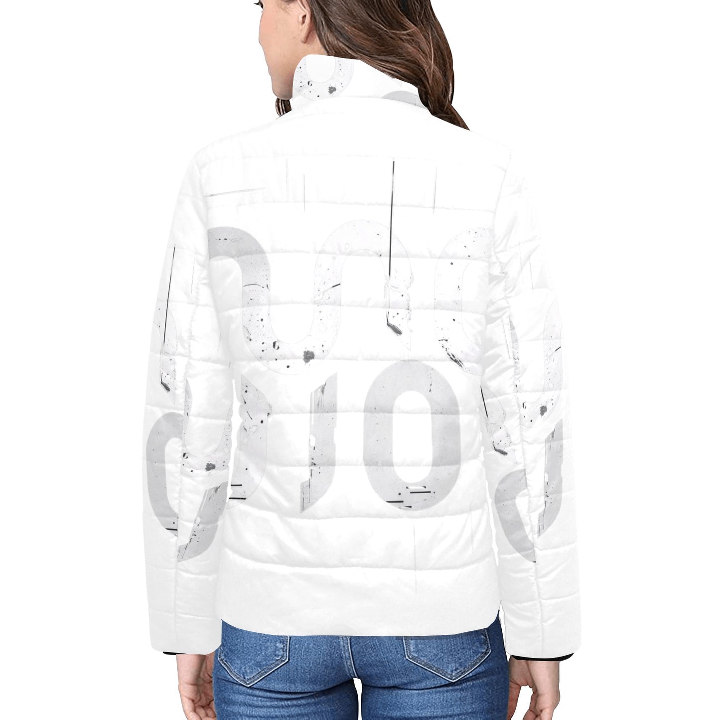 Giacca imbottita donna bianca Concrete Echoes “Urban Static” colletto rialzato