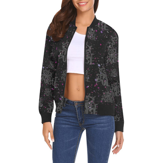 Bomber donna JS Street Pulse nero stampa all over streetwear urbano