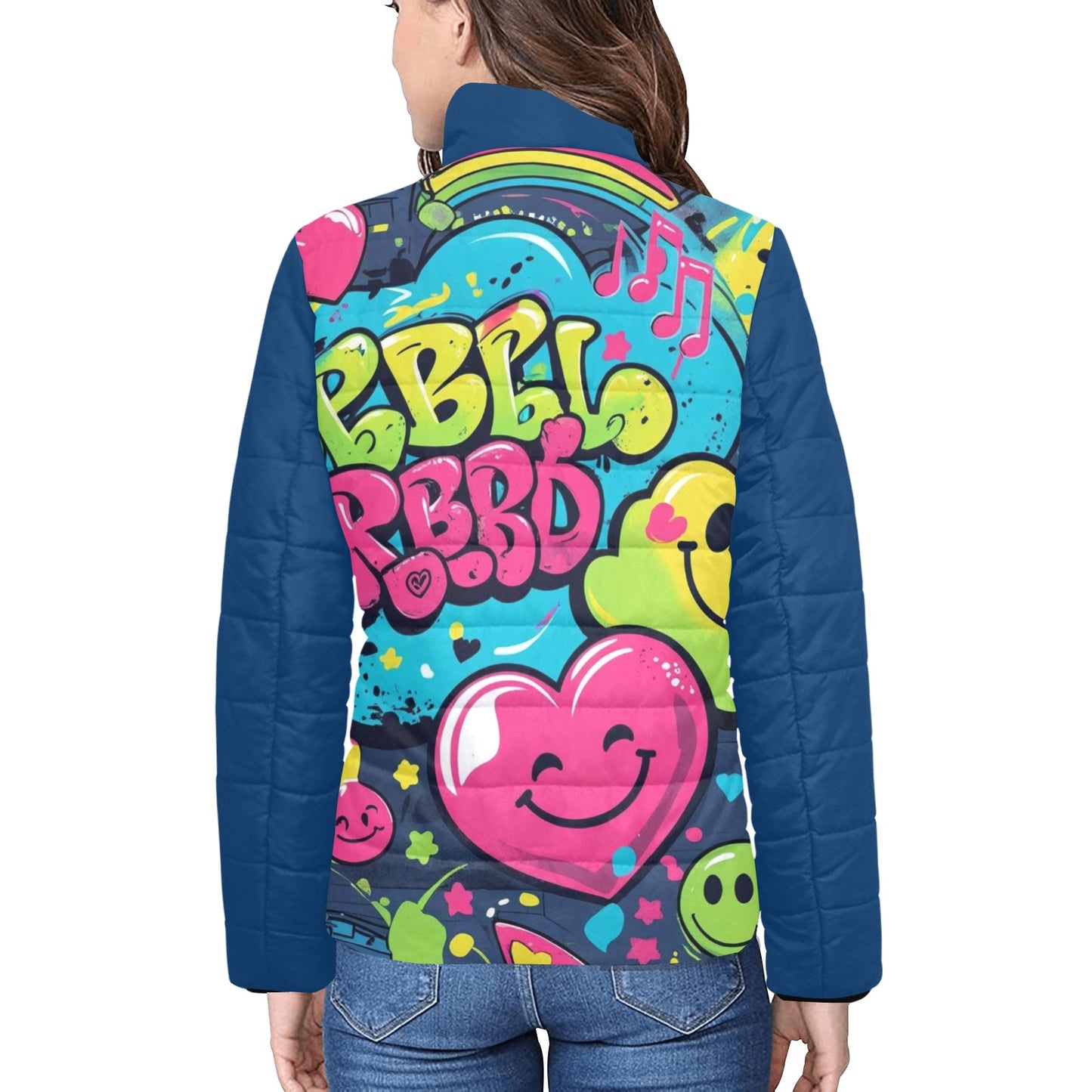 Giacca imbottita donna Viber City “Emotion Happiness” colletto rialzato multicolor