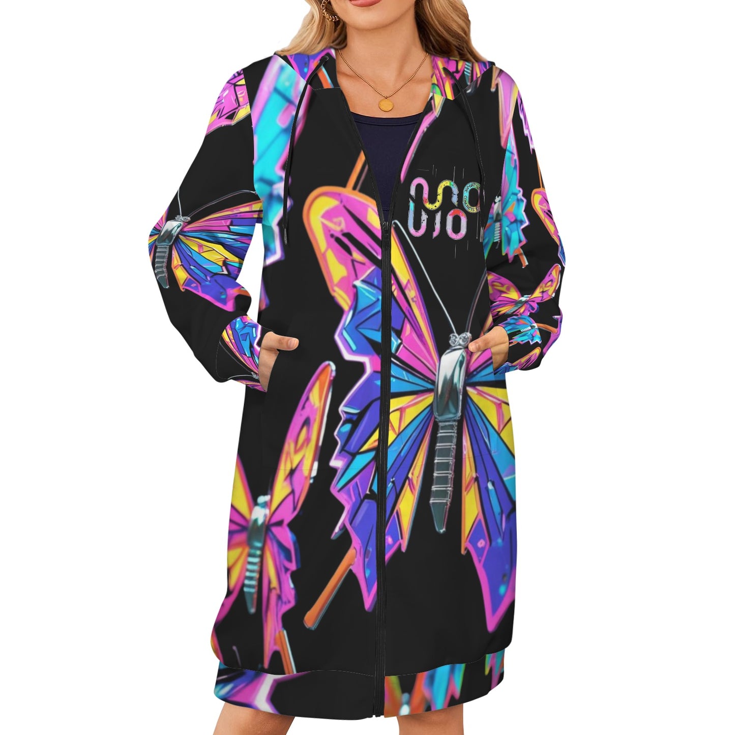 Giacca felpa donna con cappuccio e zip Wings of Noise stampa all-over – 10 varianti colore