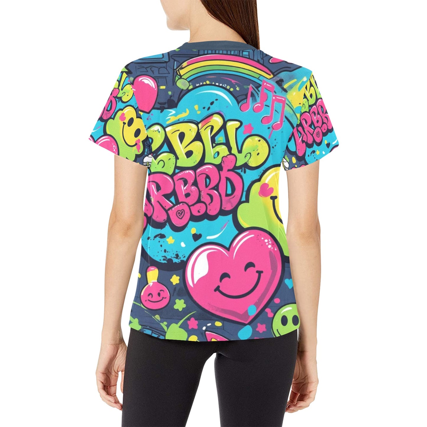 T-shirt Emoji Viber – Donna, Stile Cartoon Urban con Stampa All Over