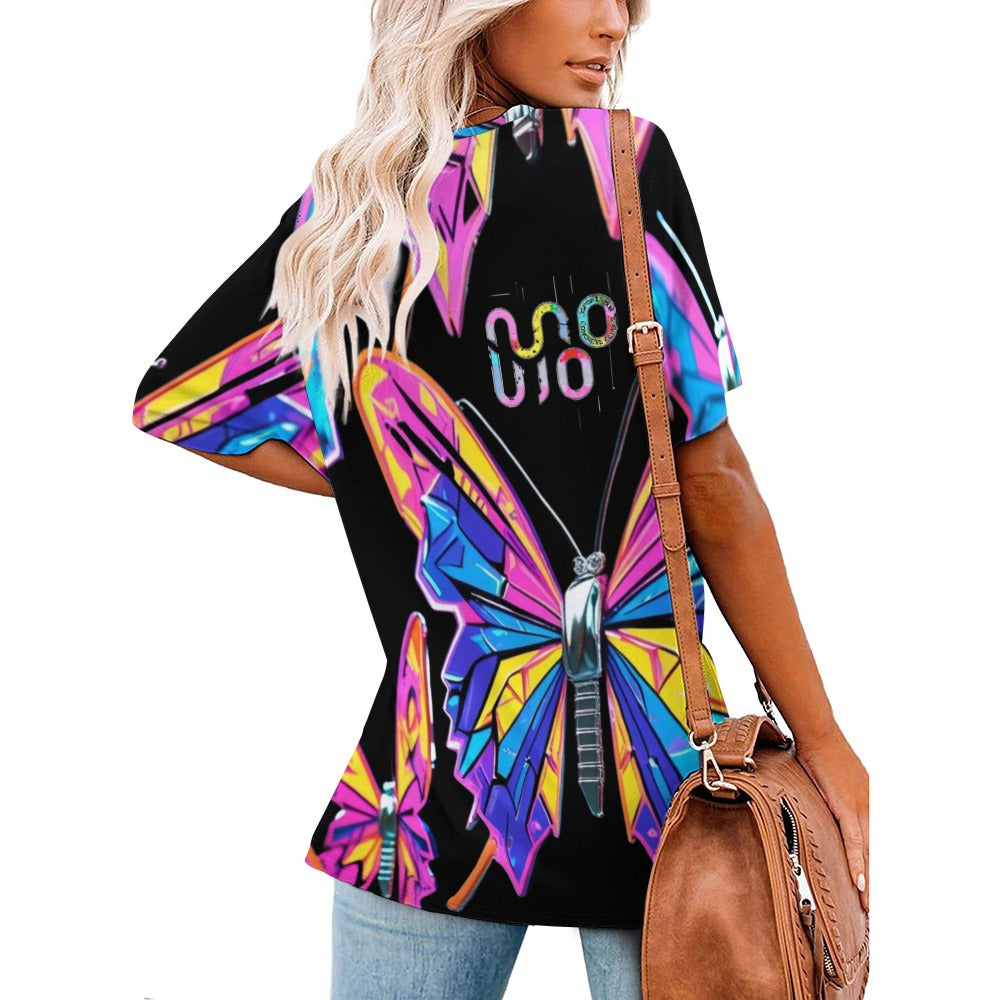 Maglietta donna Wings of Noise scollo a V stampa all-over – 8 varianti colore