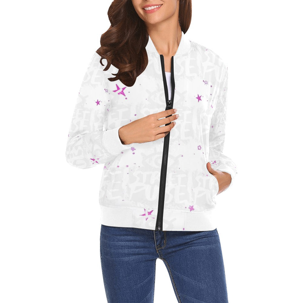 Bomber donna JS Street Pulse bianco stampa all over streetwear urbano