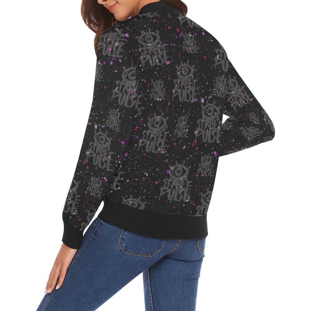 Bomber donna JS Street Pulse nero stampa all over streetwear urbano