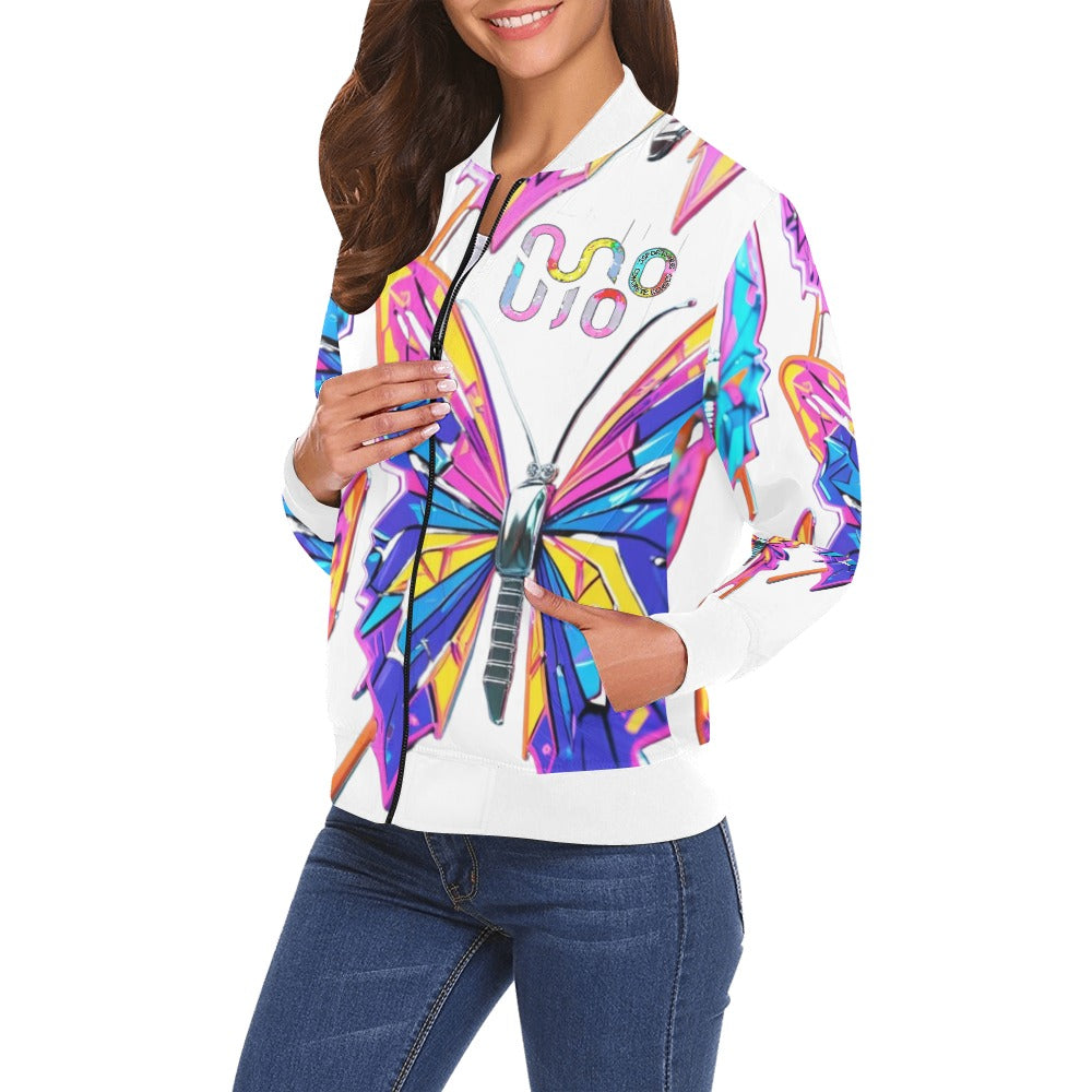 Bomber donna Wings of Noise bianco stampa all-over streetwear urbano