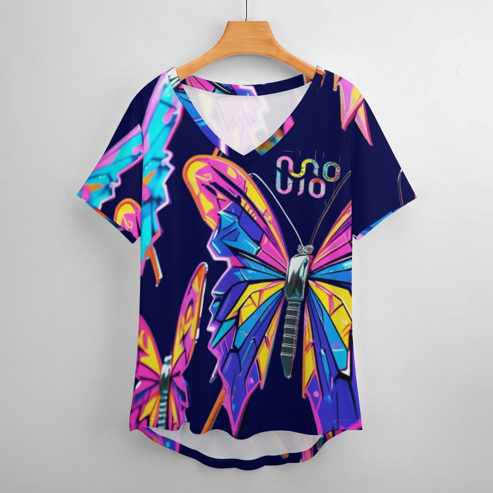 Maglietta donna Wings of Noise scollo a V stampa all-over – 8 varianti colore