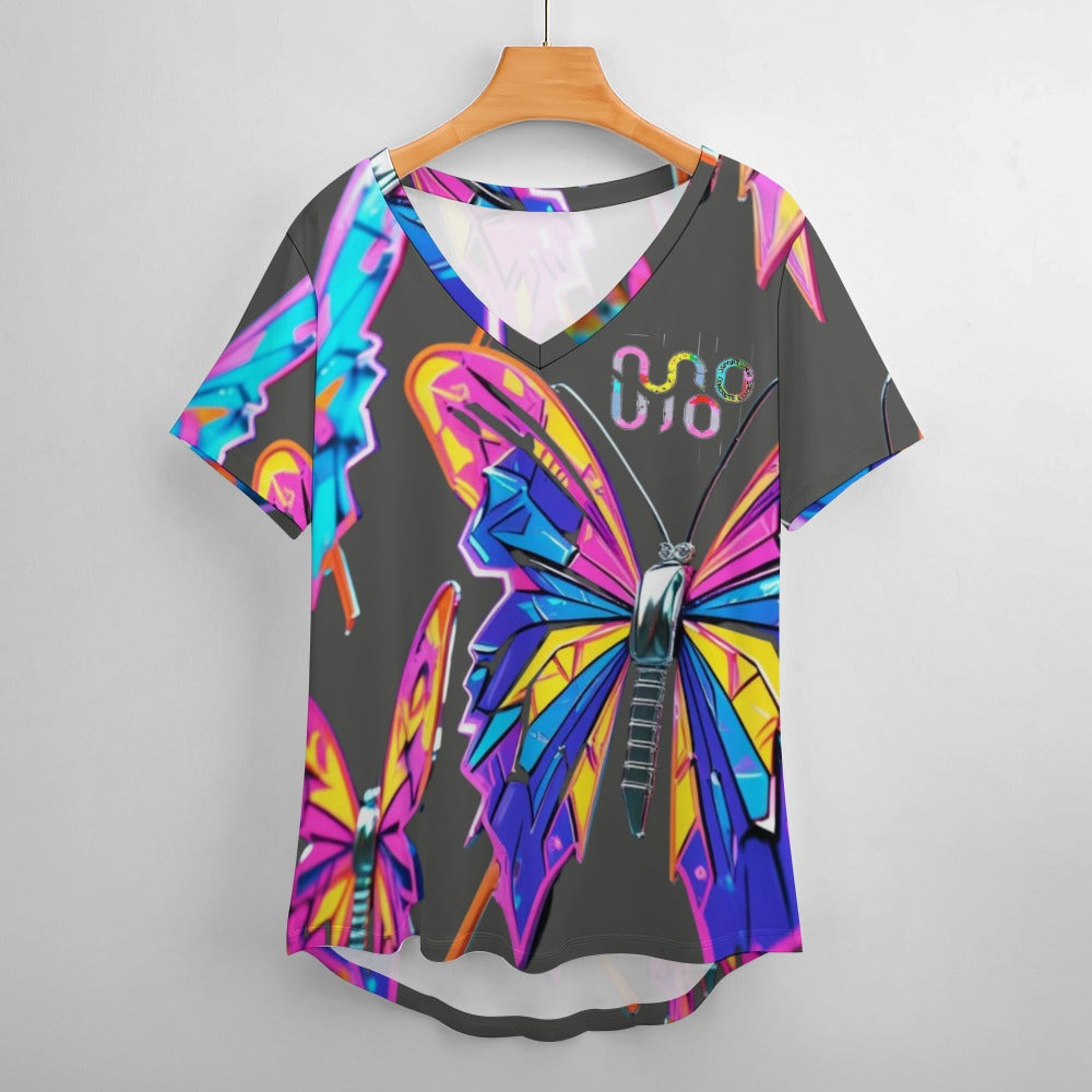 Maglietta donna Wings of Noise scollo a V stampa all-over – 8 varianti colore