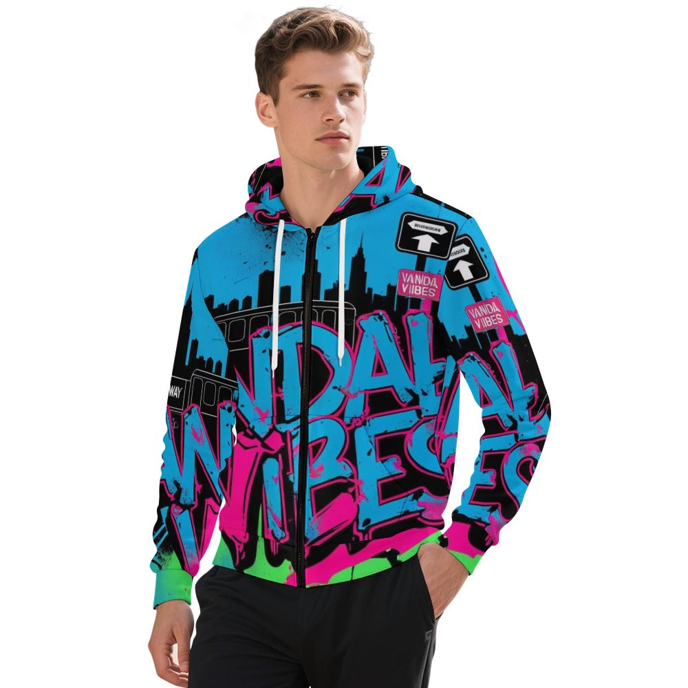 Felpa Vandal Shield con zip e cappuccio – Urban Oversize Uomo