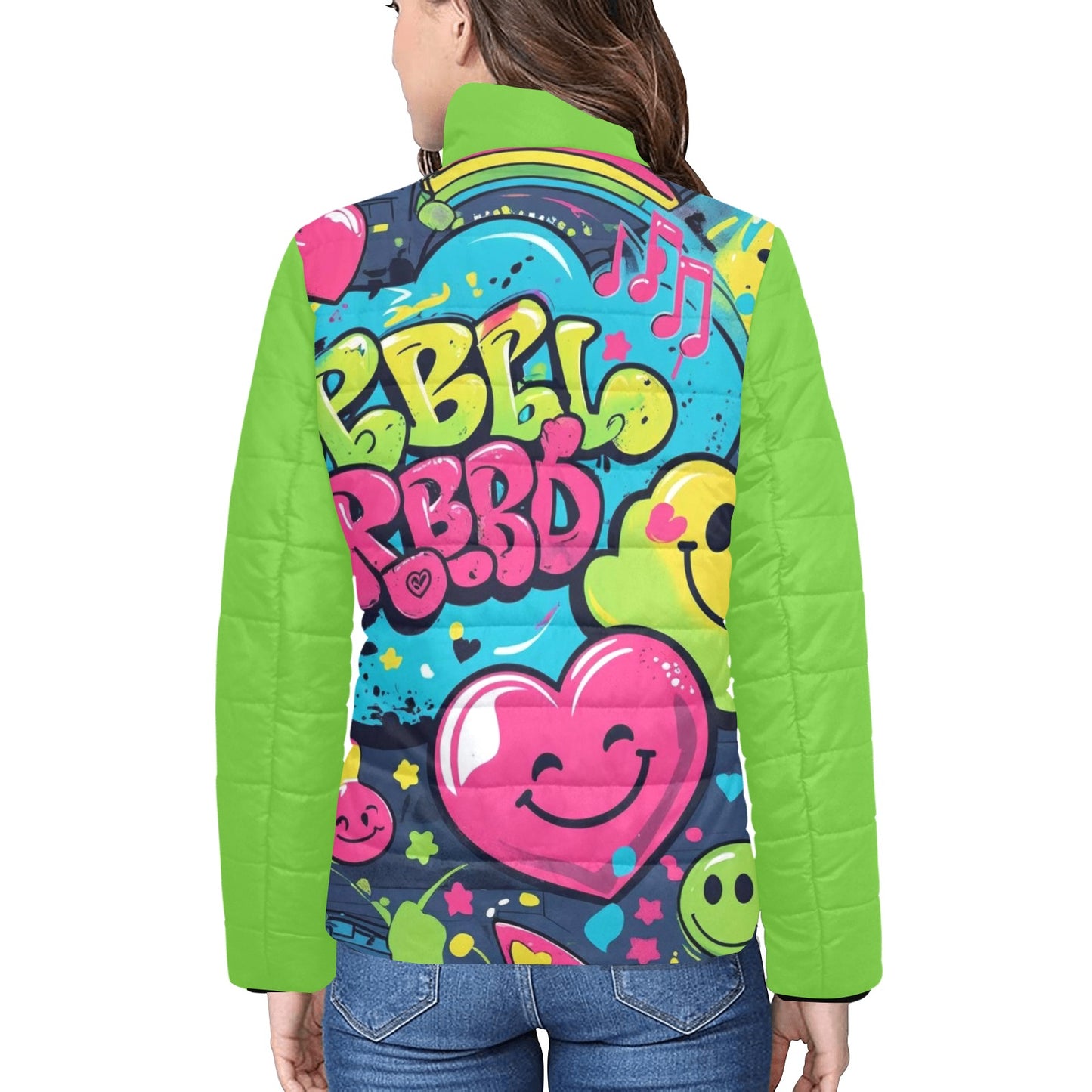 Giacca imbottita donna Viber City “Emotion Happiness” colletto rialzato multicolor