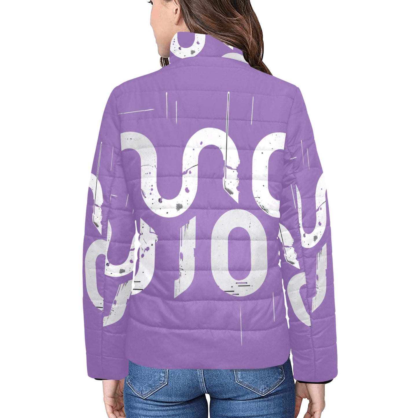 Giacca imbottita donna viola Concrete Echoes “Urban Static” colletto rialzato