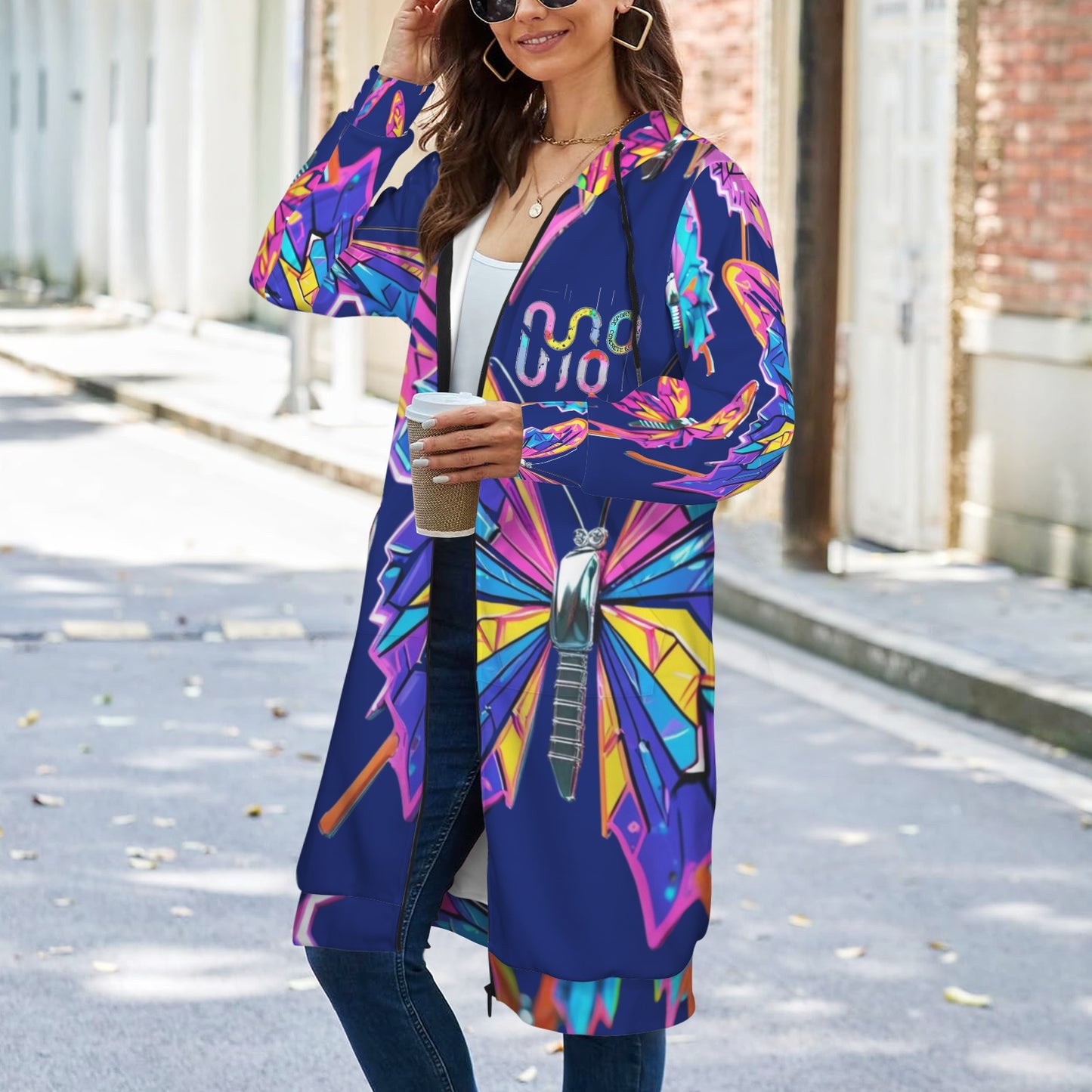 Giacca felpa donna con cappuccio e zip Wings of Noise stampa all-over – 10 varianti colore