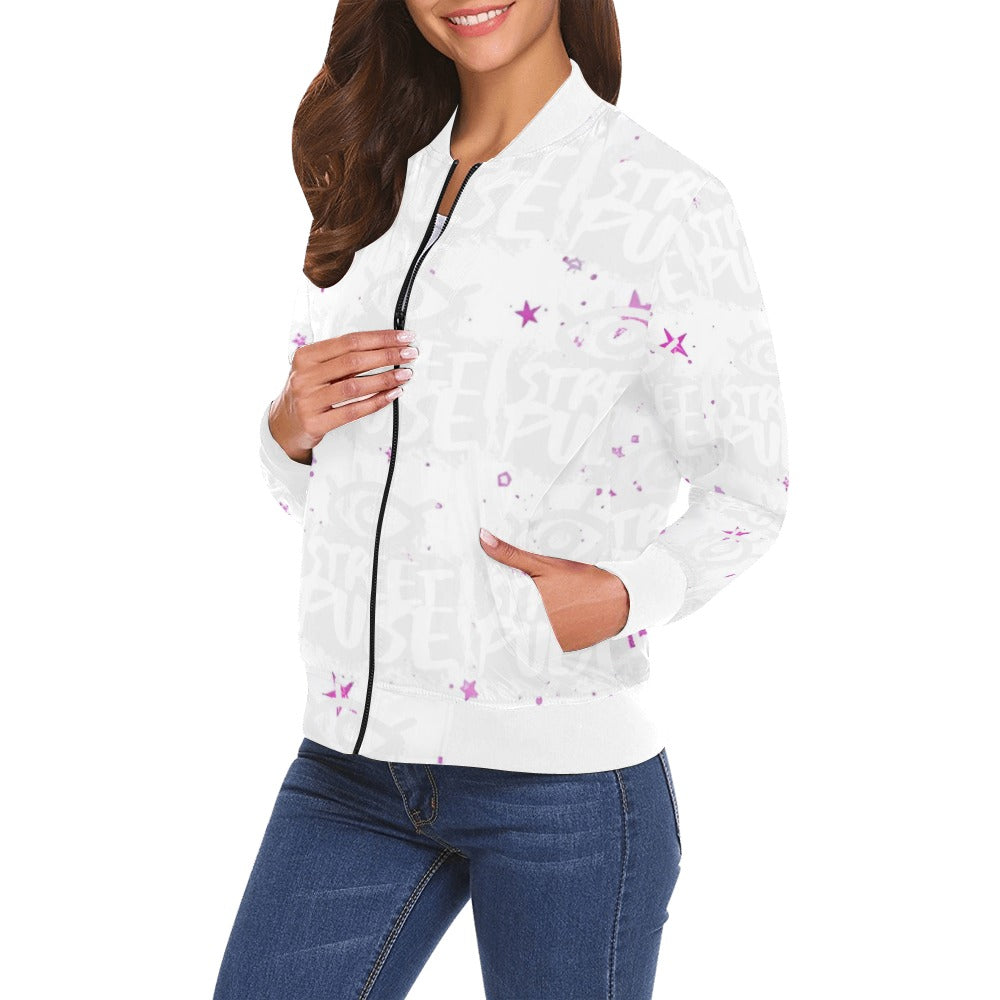 Bomber donna JS Street Pulse bianco stampa all over streetwear urbano