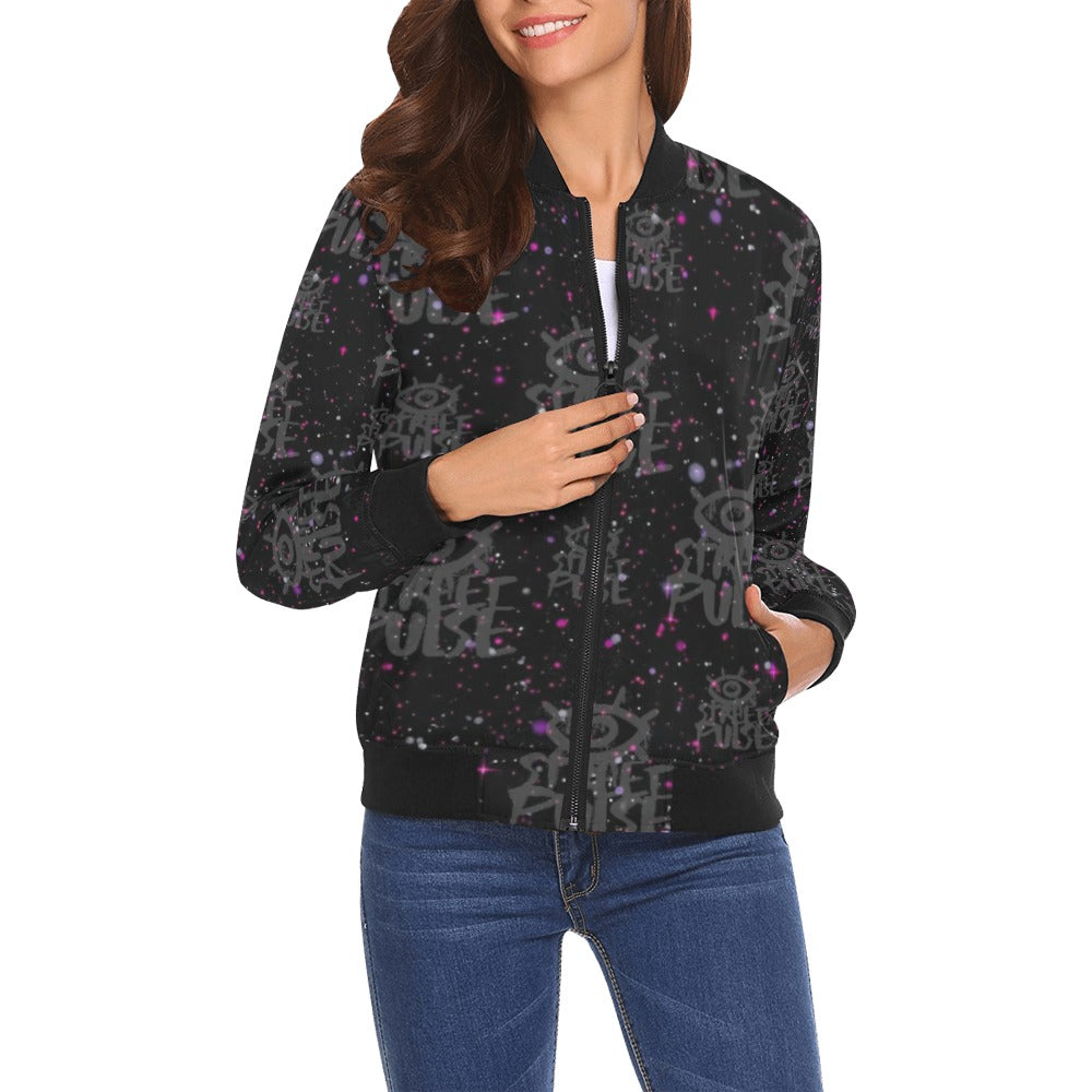 Bomber donna JS Street Pulse nero stampa all over streetwear urbano
