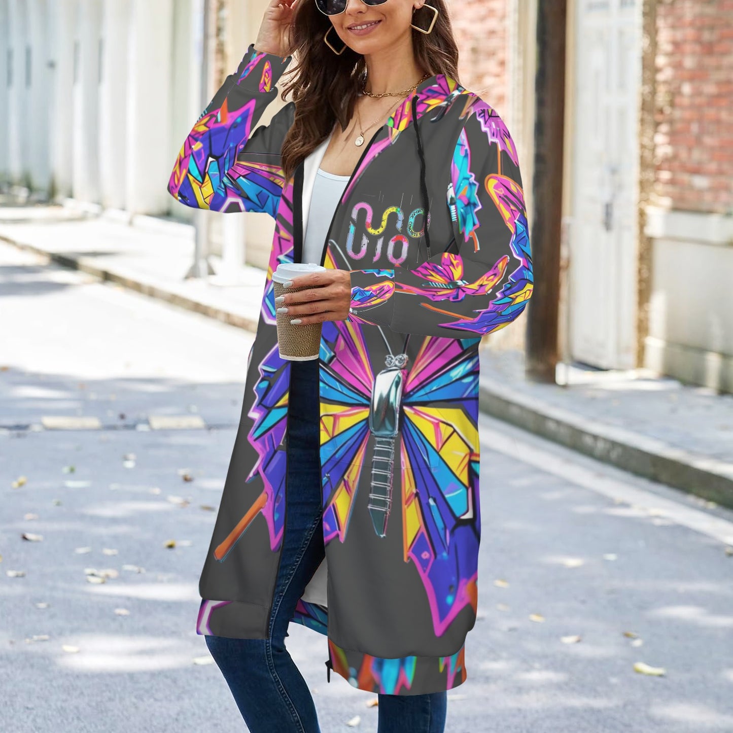 Giacca felpa donna con cappuccio e zip Wings of Noise stampa all-over – 10 varianti colore